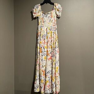 Aqua  Floral Smocked Dress Size Small